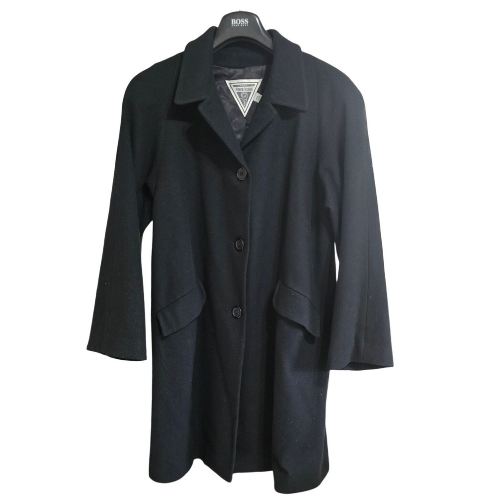 VTG J Percy 4 Marvin Richard black 100% lambswool Button‎ Front Overcoat USA XXL